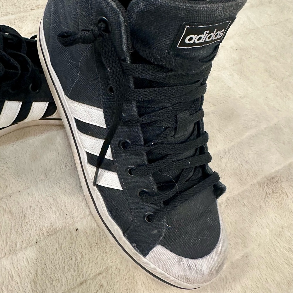 Adidas Black and White High-Top Sneakers
